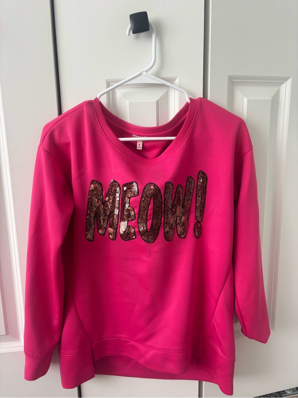 Hot Pink Sequin "MEOW!" Sweatshirt